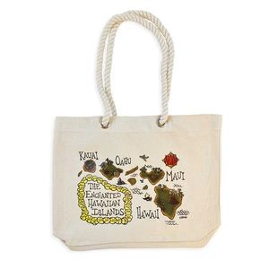 Heather Brown Hawaii Map Rope Handle Tote Bag NEW